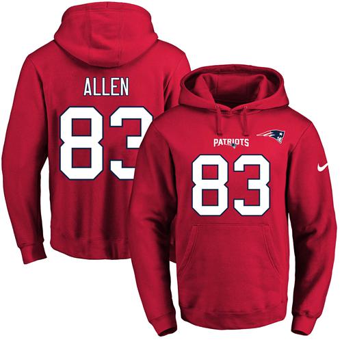 Nike Patriots #83 Dwayne Allen Red Name & Number Pullover NFL Hoodie - Click Image to Close